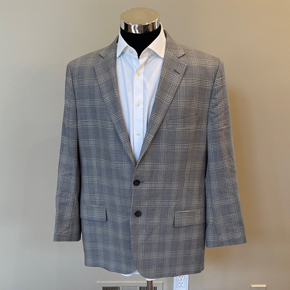 Brooks Brothers mens 46R gray plaid Fitzgerald 2-button wool sport coat EUC